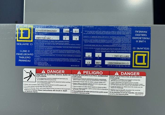 Square D 1200 Amp Main Lug Panelboard 208/120V 3P4W Nema 3R Outdoor HC4268WP New
