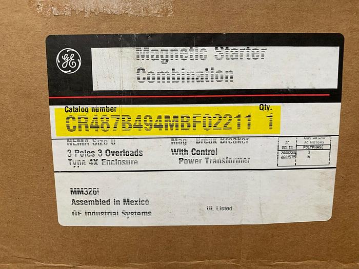 GE Size 0 Combination Motor Starter Type 4X Stainless Steel CR487B494MBF02211