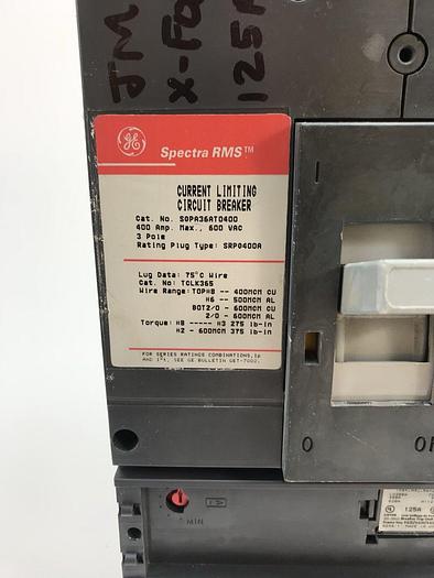 Used SGPA36AT0400 GE 400 Amp 600V 3 Pole Bolt On Circuit Breaker 100KA@480V Spectra