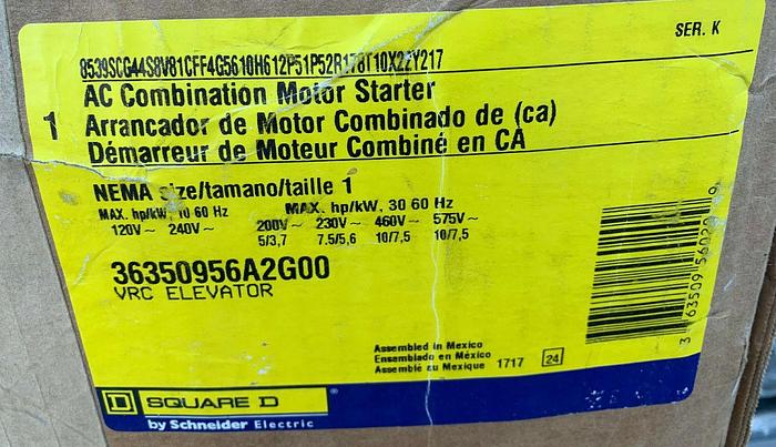 Square D Size 1 Combination Motor Starter 8536SCO3H612S HLL36030M71 Breaker