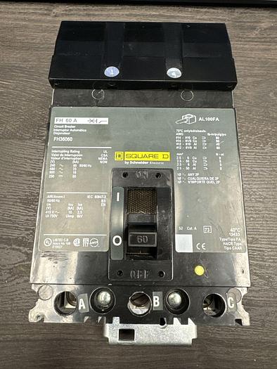 Used FH36060 Square D 60 Amp 600V 3 Pole 25kA@480V I-Line Circuit Breaker FH60A