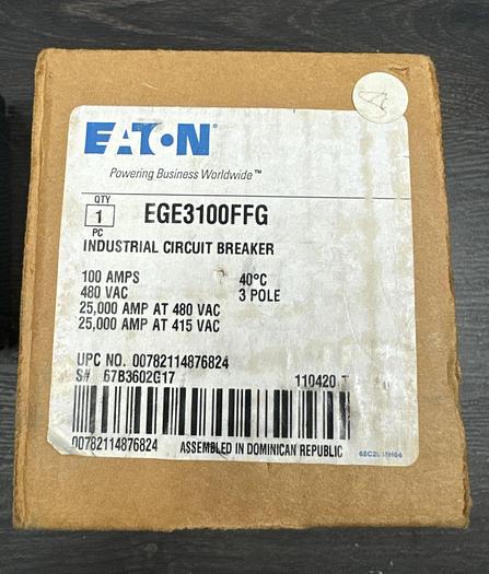 EGE3100FFG EATON 100 Amp 480V 25kA@480V Line & Load Lugs New