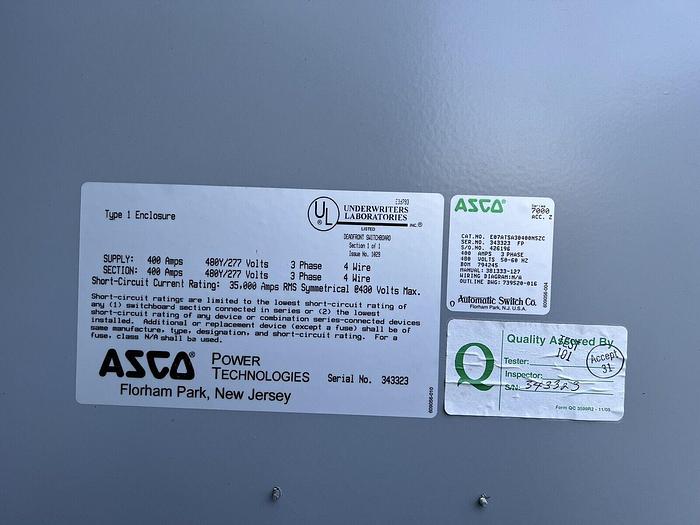 Used ASCO 7000 Series 400 Amp 480/277V Automatic Transfer Switch