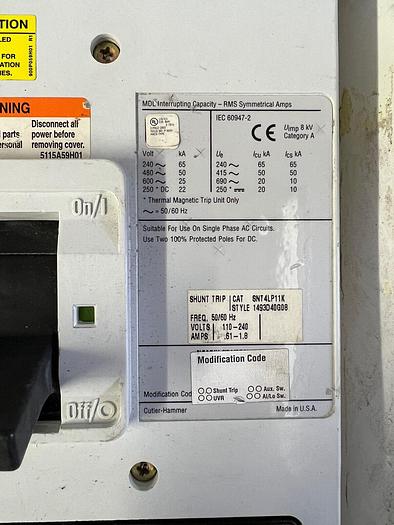 Used MDL3800 Cutler Hammer 800 Amp 600V MT3800T Trip SNT4LP11K Shunt Circuit Breaker  782114350577