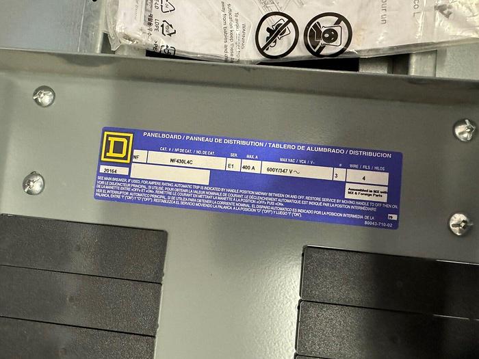 NF430L4C Square D 400 Amp Main Breaker Panel 480/277V Indoor Breaker Panel