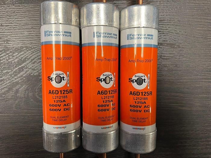 Used A6D125R Mersen 125 Amp 600V Duel Element Time Delay Fuse Amp-Trap 2000 Class RK1