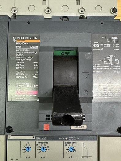 Used NSJ400H Merlin Gerin 400 Amp 600V 4 Pole Circuit Breaker STR23SP Trip Unit