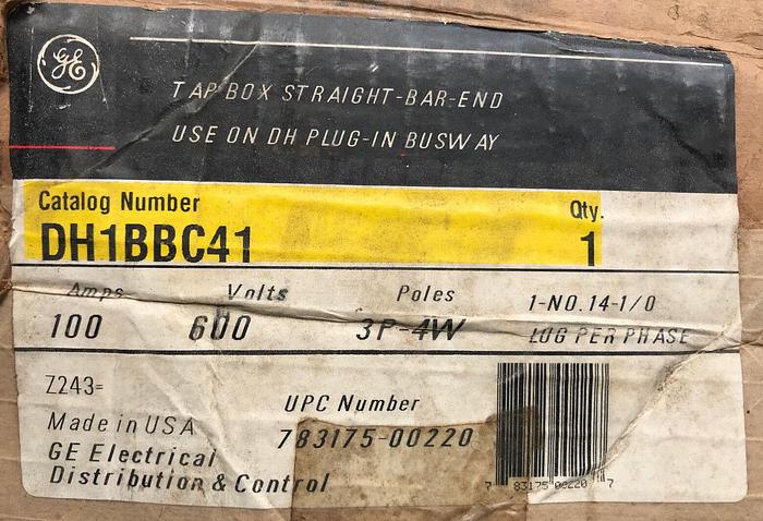 DH1BBC41 General Electric GE 100 Amp 600V 3 Phase 4 Wire Tap Box