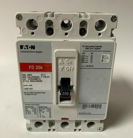 FD3200 Cutler Hammer 200 Amp 600V 3 Pole Bolt On Circuit Breaker 35K New  786679072752