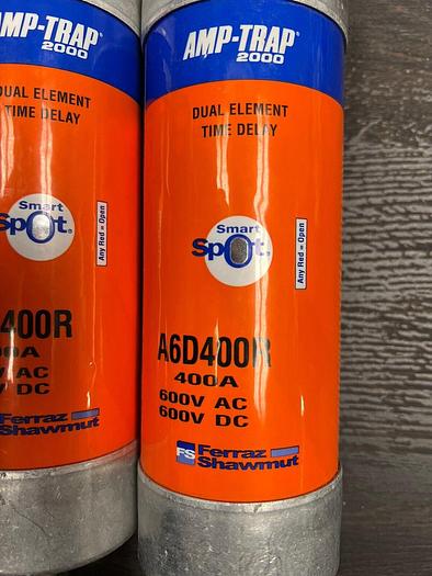 Used A6D400R Mersen 400 Amp 600V Dual Element Time Delay Fuse Lot of 3 782001992255