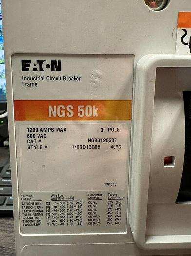 NGS312038E Cutler Hammer 1200 Amp 600V 3 Pole 50kA@408V ALSI Circuit Breaker New
