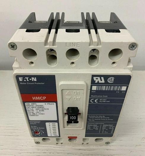 Used HMCP100R3 Cutler Hammer Eaton 100 Amp 600V 3 Pole HMCP Feed Thru Line & Load Lug 786679150856