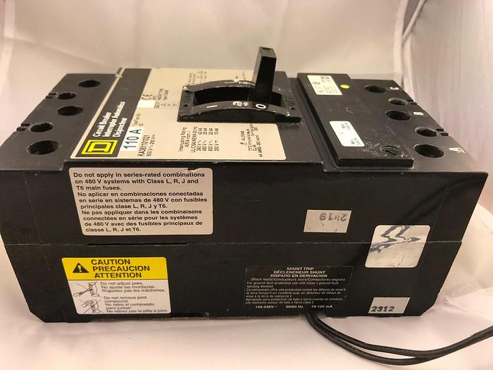 Used KAL361101021 Square D 110 Amp 600V 3 Pole Complete with 120-240V Shunt Trip