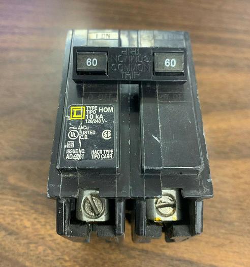 Used HOM260 Square D 60 Amp 240V 2 Pole Plug In Circuit Breaker Type HOM