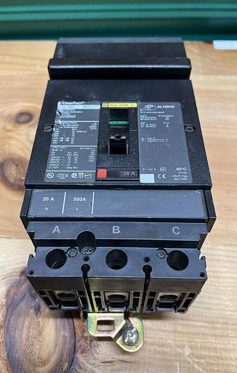 Used HGA36020 Sqaure D 20 Amp 600V 3 Pole I-Line Circuit Breaker