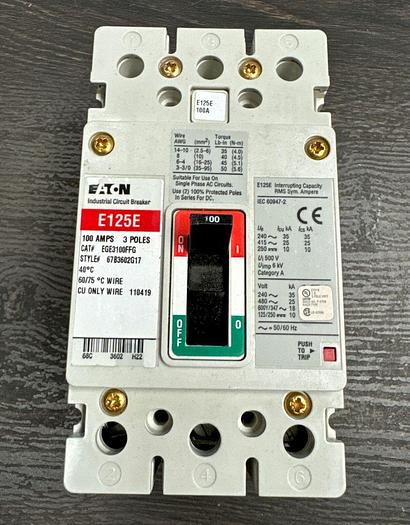 EGE3100FFG EATON 100 Amp 480V 25kA@480V Line & Load Lugs New