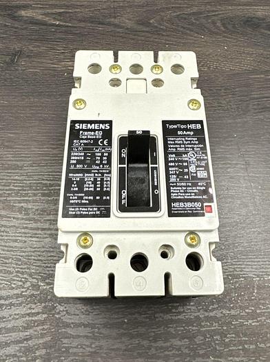HEB3B050 Siemens 50 Amp 480V 3 Pole 65k Rated Bolt On Circuit Breaker New