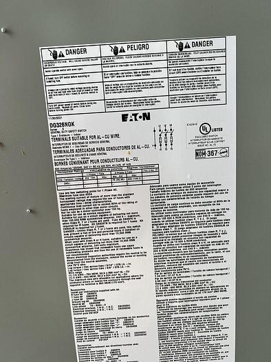 Used DG326NGK Cutler Hammer 600 Amp 240V 3P 4W Fusible Indoor Disconnect Switch