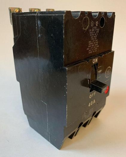 Used TEY340 GE 40 Amp 480V 3 Pole Bolt On Circuit Breaker General Electric Type TEY 783164181050