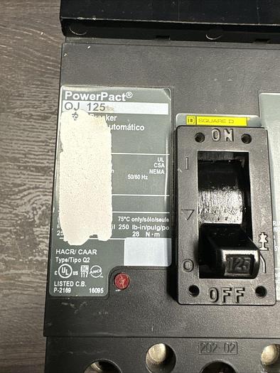 Used QJA32125 Square D 125 Amp 240V 3 Pole 65K Rated I-Line Circuit Breaker