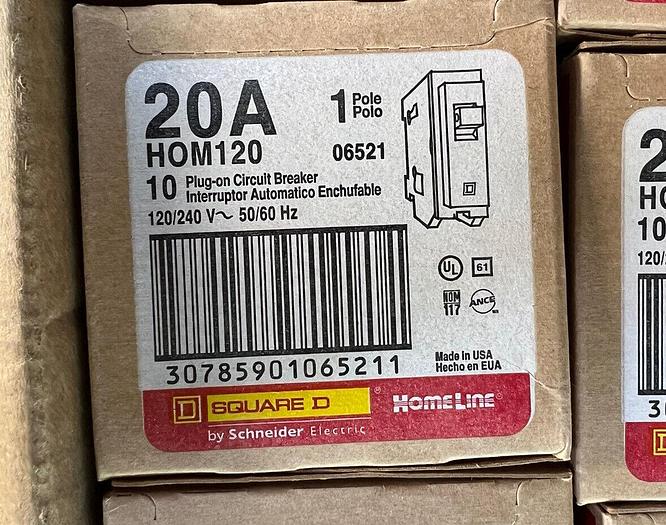 Box of 10 HOM120 Square D 20A 1P Home Line Plug In Circuit Breaker New