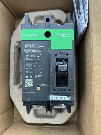 QDP22125TM Square D 125 Amp 240V 2 Pole Bolt On Circuit Breaker New In Box 785901672548