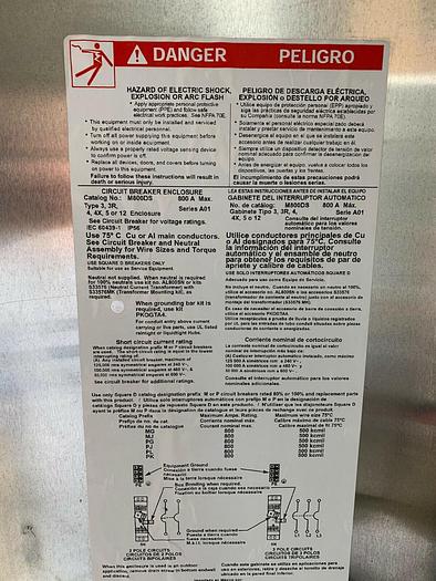 Used M800DS Square D 800 Amp 600V Stainless Steel N3R Outdoor Rated Disconnect Switch