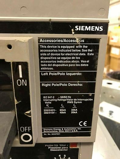 Used MXD63B800H Siemens 800Amp 600V 3 Pole 50Ka@480V Colt On Circuit Breaker