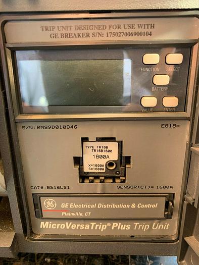 Used SSD16B216 GE 1600 Amp 600V 3 Pole Power Break II EO/DO Drawout Circuit Breaker