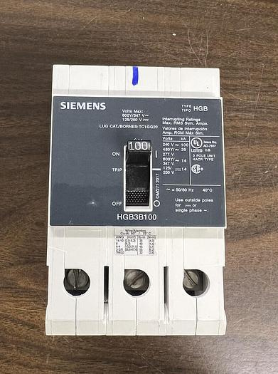 Used HGB3B100 Siemens 100 Amp 480V 3 Pole Bolt On Circuit Breaker HGB3B100B