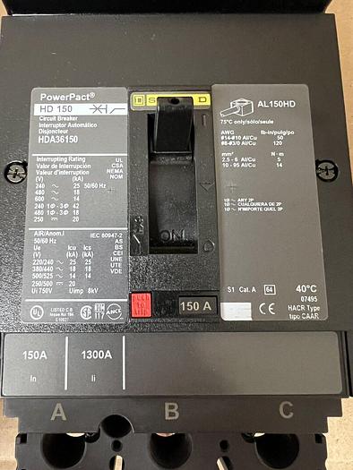 HDA36150 Square D 150 Amp 600V 3 Pole I-Line Circuit Breaker New 785901420002