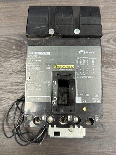 Used FH360901021 Square D 90 Amp 600V 3 Pole 25kA@480V Circuit Breaker Shunt Trip