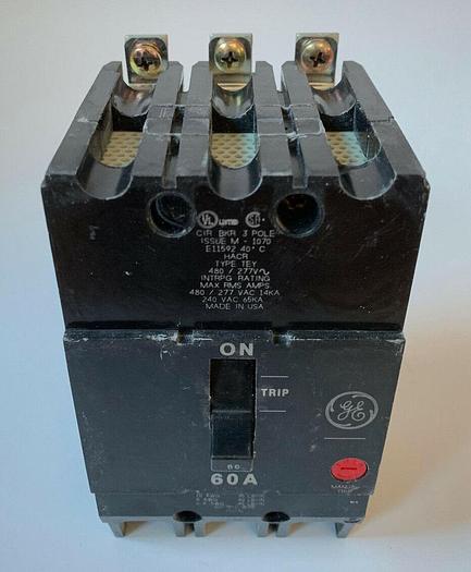 Used TEY360 GE 60 Amp 480V 3 Pole Bolt On Circuit Breaker General Electric 783164181074