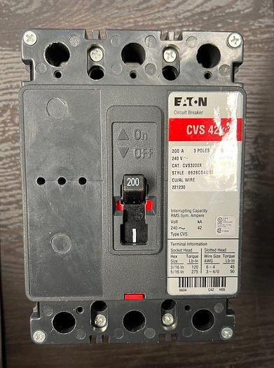CVS3200X EATON Cutler Hammer 200 Amp 240V 42K Rated Bolt On Circuit Breaker New 786685704265
