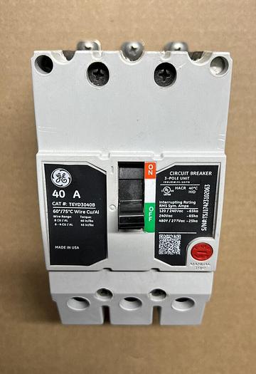 Used TEYD3040B GE 40 Amp 480V 3 Pole Bolt On Circuit Breaker New