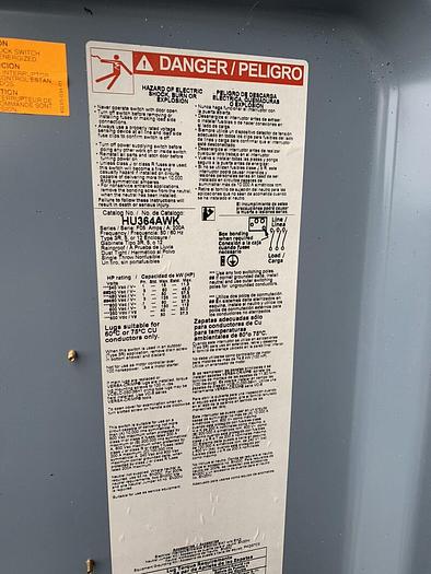 Used HU364AWK Square D 200 Amp 600V 3P Non Fusible Disconnect Switch with Interlock