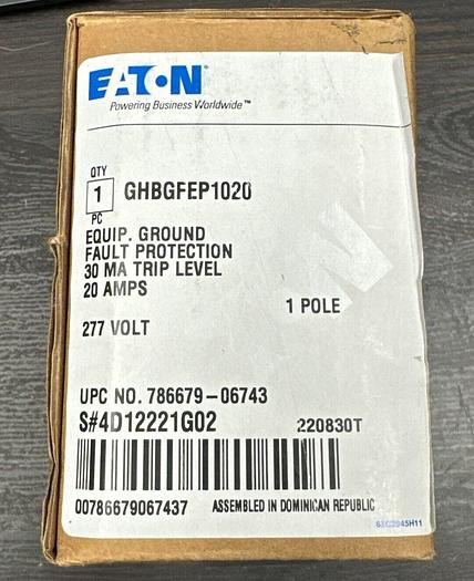 GHBGFEP1020 EATON Cutler Hammer 20 Amp Equipment Ground Fault Circuit Breaker 786679067437