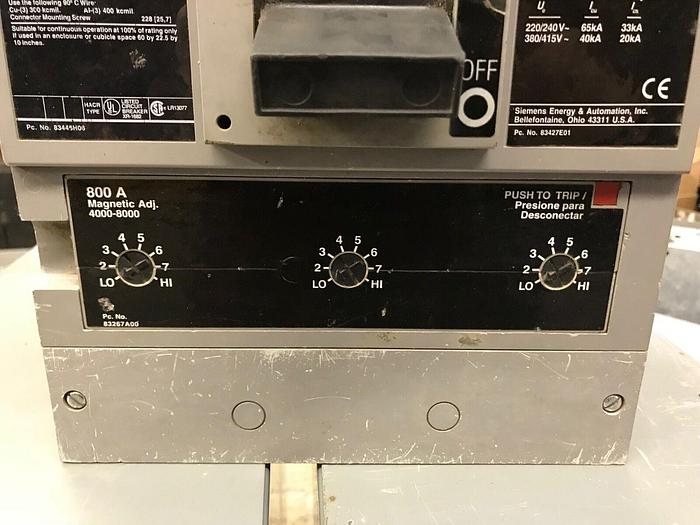 Used MXD63B800H Siemens 800Amp 600V 3 Pole 50Ka@480V Colt On Circuit Breaker