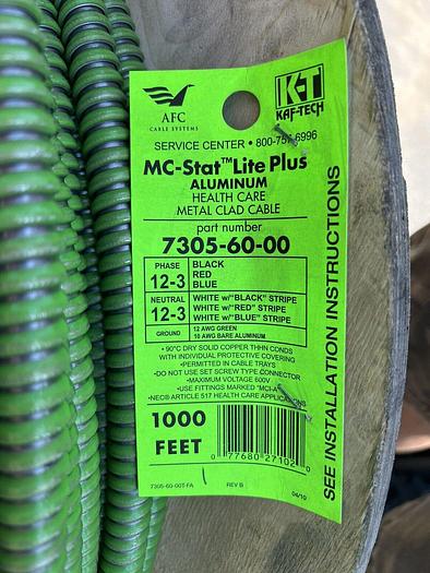 AFC CABLE SYSTEMS NSB 7305-60-00 Cable MC 600V 12 AWG 1000ft Copper Wire