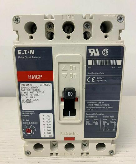 Used HMCP100R3 Cutler Hammer Eaton 100 Amp 600V 3 Pole HMCP Feed Thru Line & Load Lug 786679150856