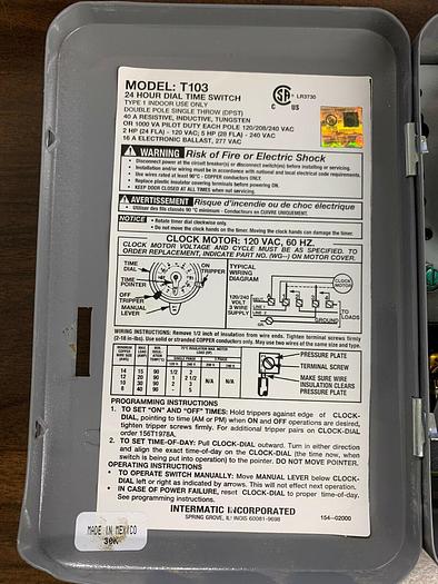 Used T103 Intermatic 24 Hour Dial Time Switch