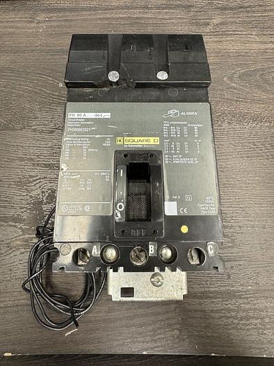 Used FH360901021 Square D 90 Amp 600V 3 Pole 25kA@480V Circuit Breaker Shunt Trip