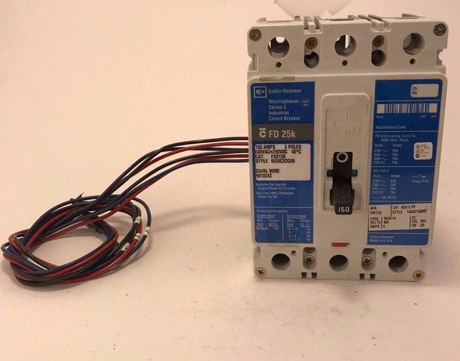 Used FD3150 Cutler Hammer 150 Amp 600V 3 Pole Bolt On Circuit Breaker A2X1LPK Aux 786679305799