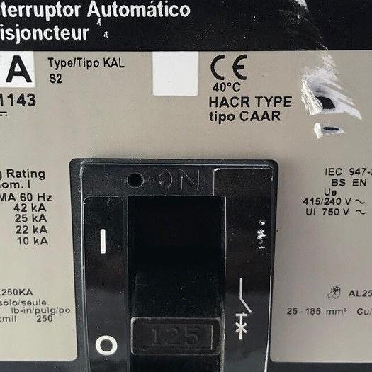SQUARE D KAL261251143 125 AMP 600V 2 POLE 24V Undervoltage Trip UVR 1143 NEW