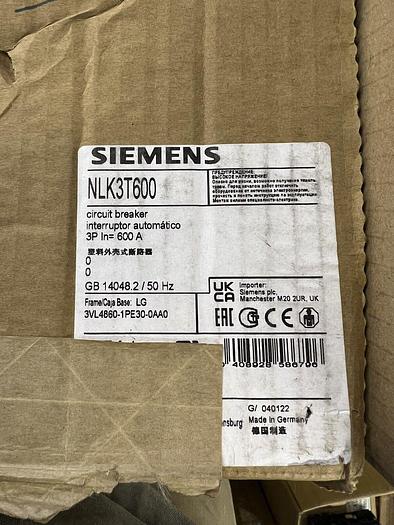 NLK3T600 Siemens NLGB 600 Amp 600V 3 Pole Bolt On Circuit Breaker New
