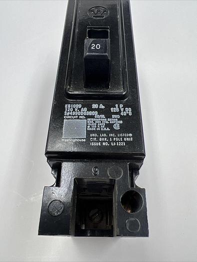 Used EB1020 Westinghouse 20 Amp 120V Single Pole Bolt On Circuit Breaker