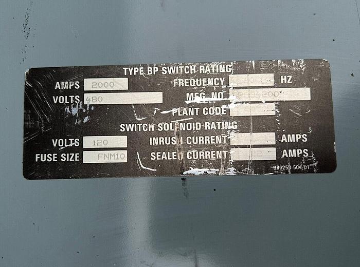 Used Square D QED 2000 Amp 480V 3P Fusible Switch BPO34200 Nema 3R Outdoor Rated
