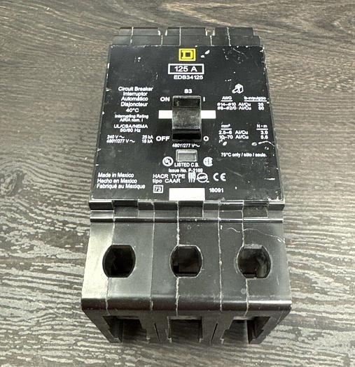 EDB34125 Square D 125 Amp 480V 3 Pole 18kA@480V  Bolt On Circuit Breaker New 785901072966