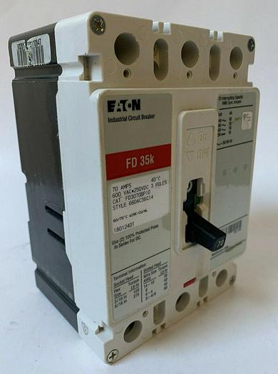 FD3070 Cutler Hammer 70 Amp 600V 3 Pole Bolt On Circuit Breaker 35kA@480V New 786679305720
