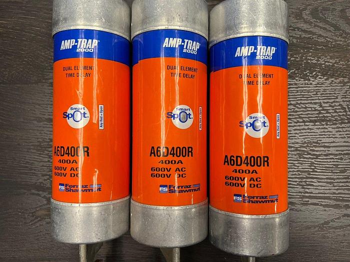Used A6D400R Mersen 400 Amp 600V Dual Element Time Delay Fuse Lot of 3 782001992255